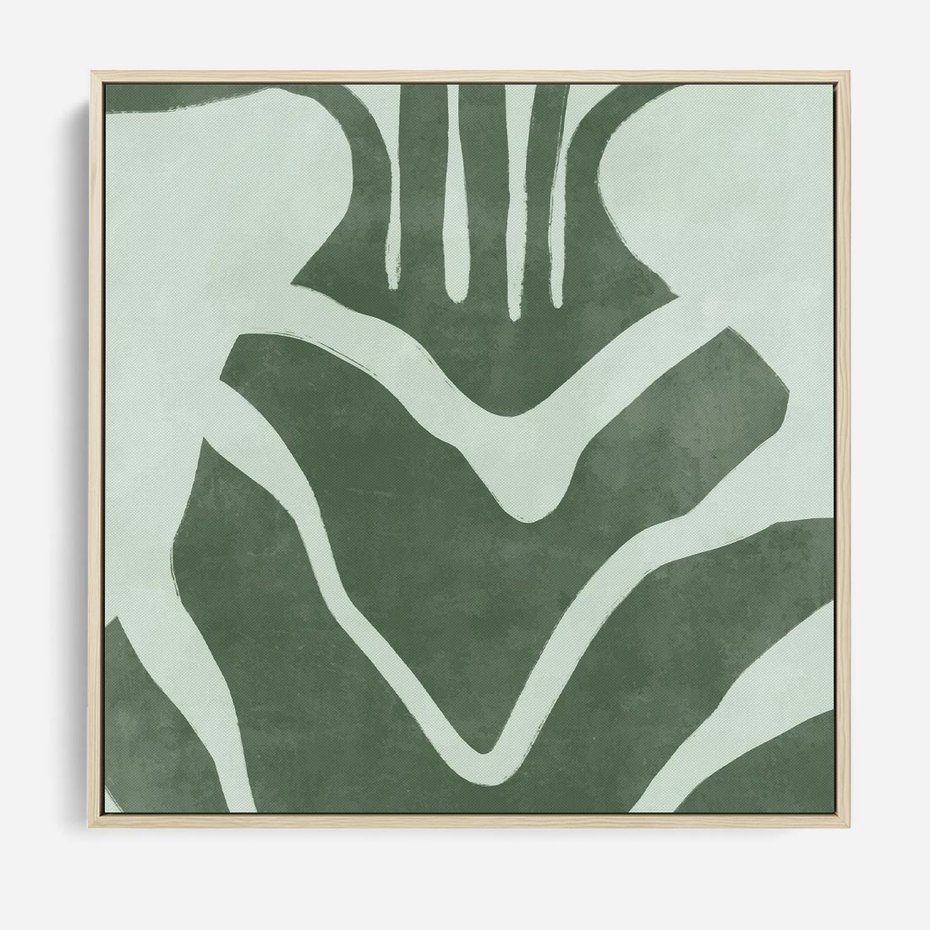 Obraz w ramie 80x80 - Zieleń Odpoczynku - zielony plakat, nieregularne splątane linie - rama drewno
