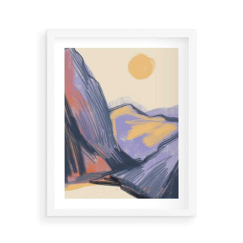 Plakat w ramie 40x50 - Ponad Szczytami - pastelowy krajobraz, nowoczesny plakat - rama biała