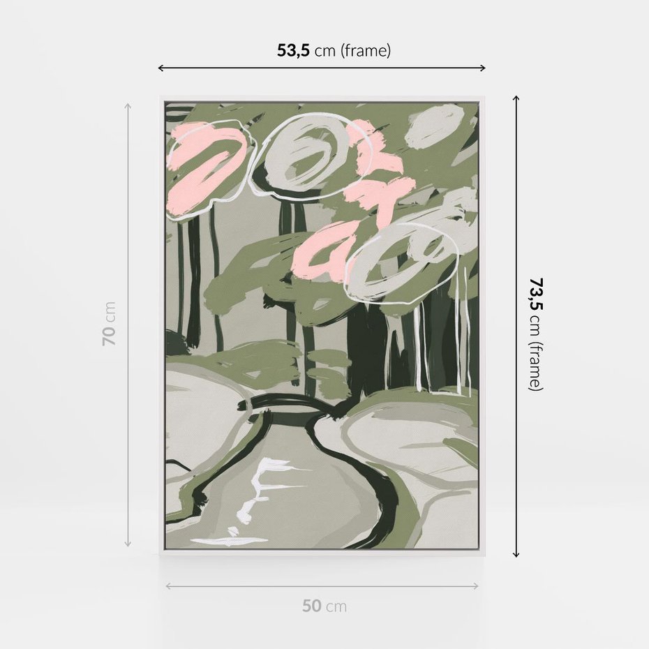 Obraz w ramie 50x70 - Leśny Zakątek - pastelowy krajobraz, nowoczesny plakat - rama biała