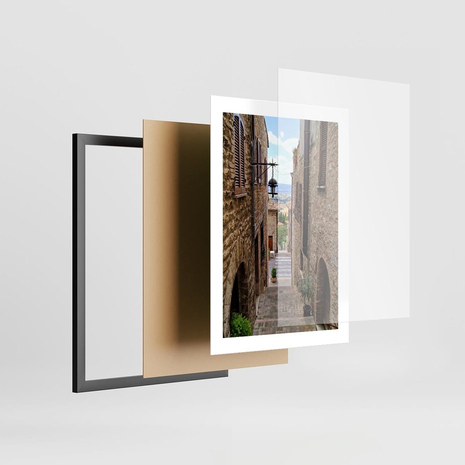 Plakat w ramie 30x40 - Perspektywa malowniczej uliczki - uliczka, perspektywa - rama czarna