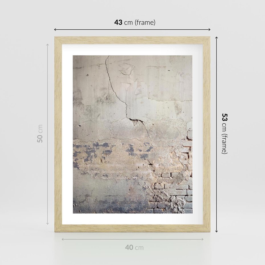 Plakat w ramie 40x50 - Surowość ściany z betonu - ściana, beton - rama drewno