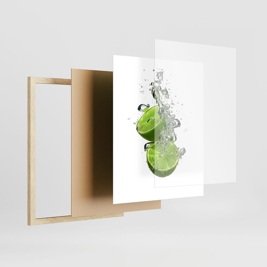 Plakat w ramie 40x50 - Kuchenne limonki na stole - limonki, kuchnia - rama drewno