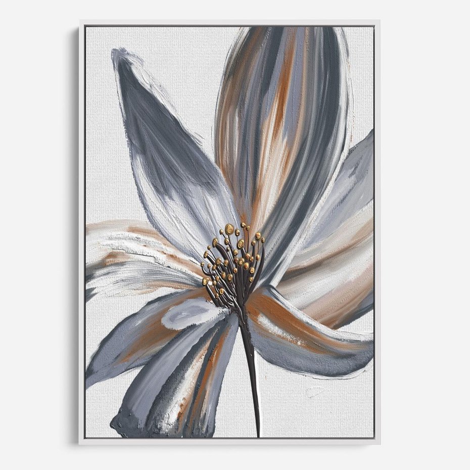 Obraz w ramie 80x120 - Olejne kwiaty - wyraz emocji - kwiaty, malowane - rama biała