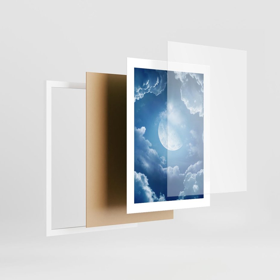 Plakat w ramie 30x40 - Księżycowe Chmury - księżyc, chmury - rama biała