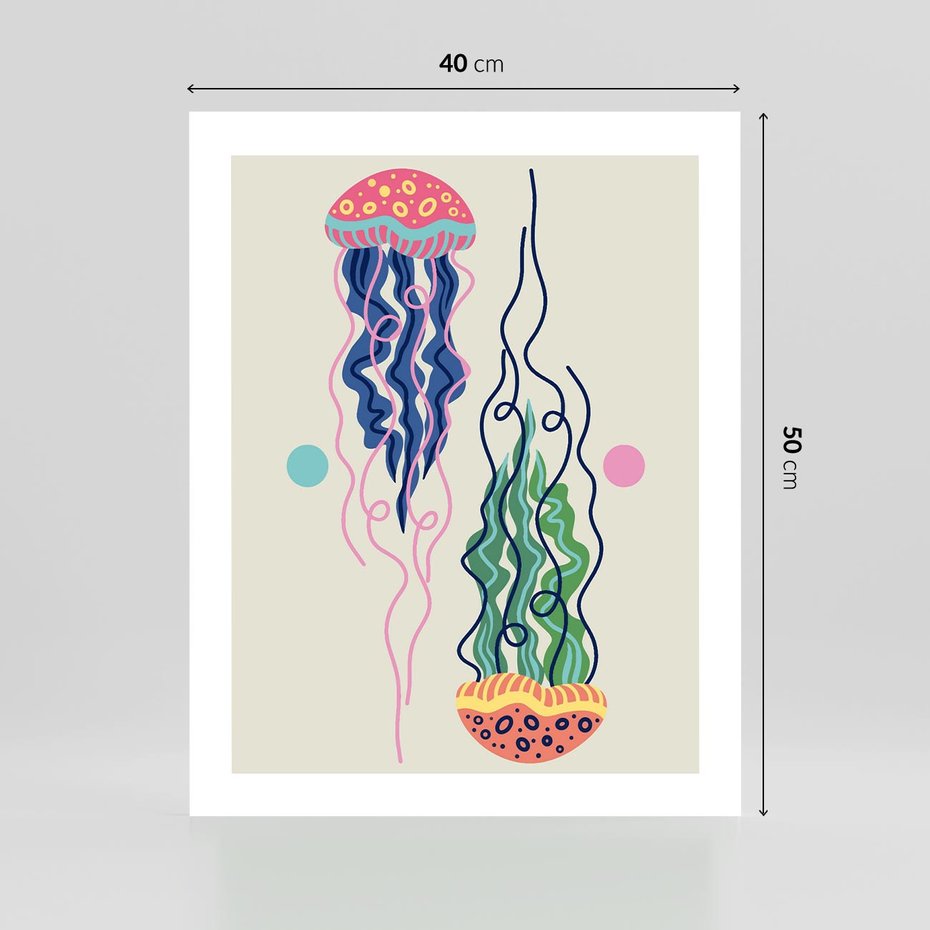 Plakat bez ramy 40x50 - Morskie Pulsacje - nowoczesny optymistyczny plakat, kolorowe meduzy