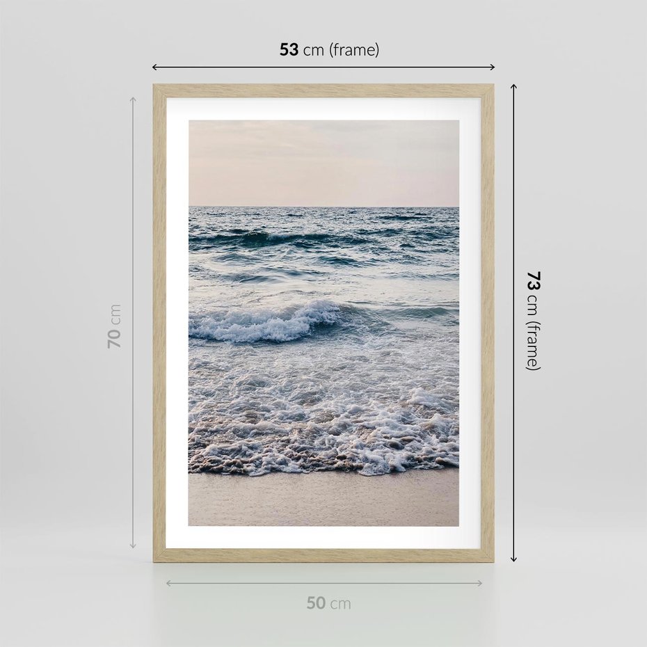 Plakat w ramie 50x70 - Malowniczy Nadmorski Krajobraz - morze, fale - rama drewno
