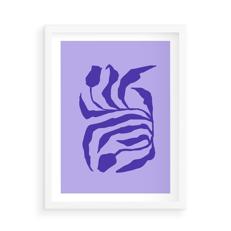 Plakat w ramie 50x70 - Boho Sztuka Wolności - kwiaty, energetyczne fioletowe tło - rama biała