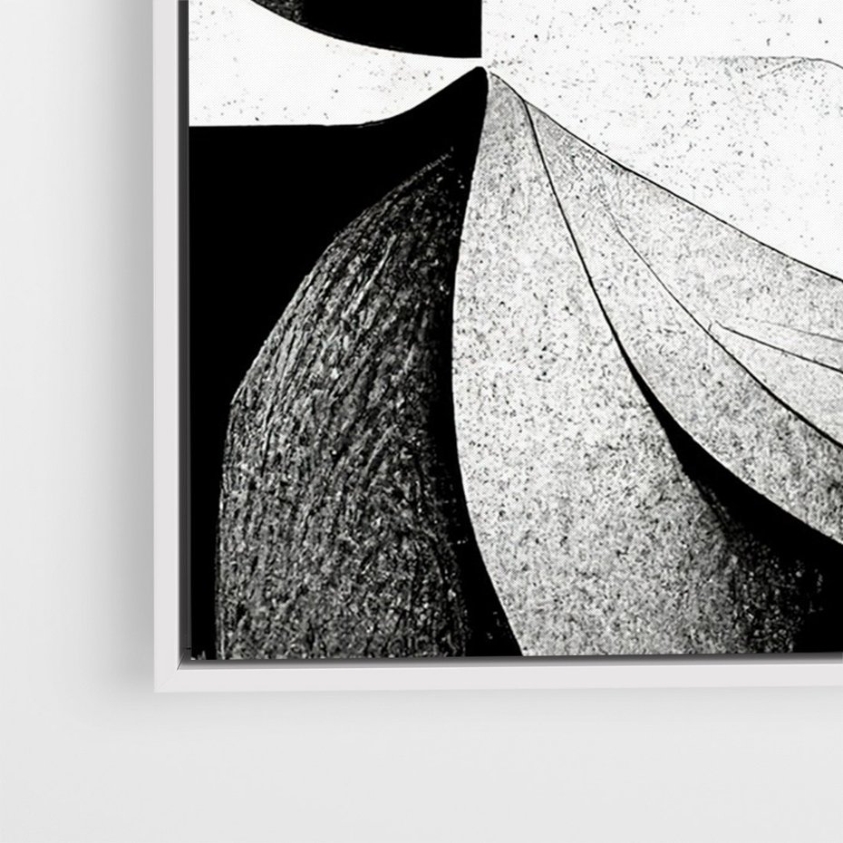 Obraz w ramie 80x120 - Harmonia świateł i cieni - abstrakcja czarno biała, geometria - rama biała