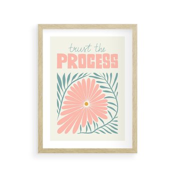 Plakat w ramie 30x40 - Symfonia Światła - typografia, pastelowa stokrotka - rama drewno