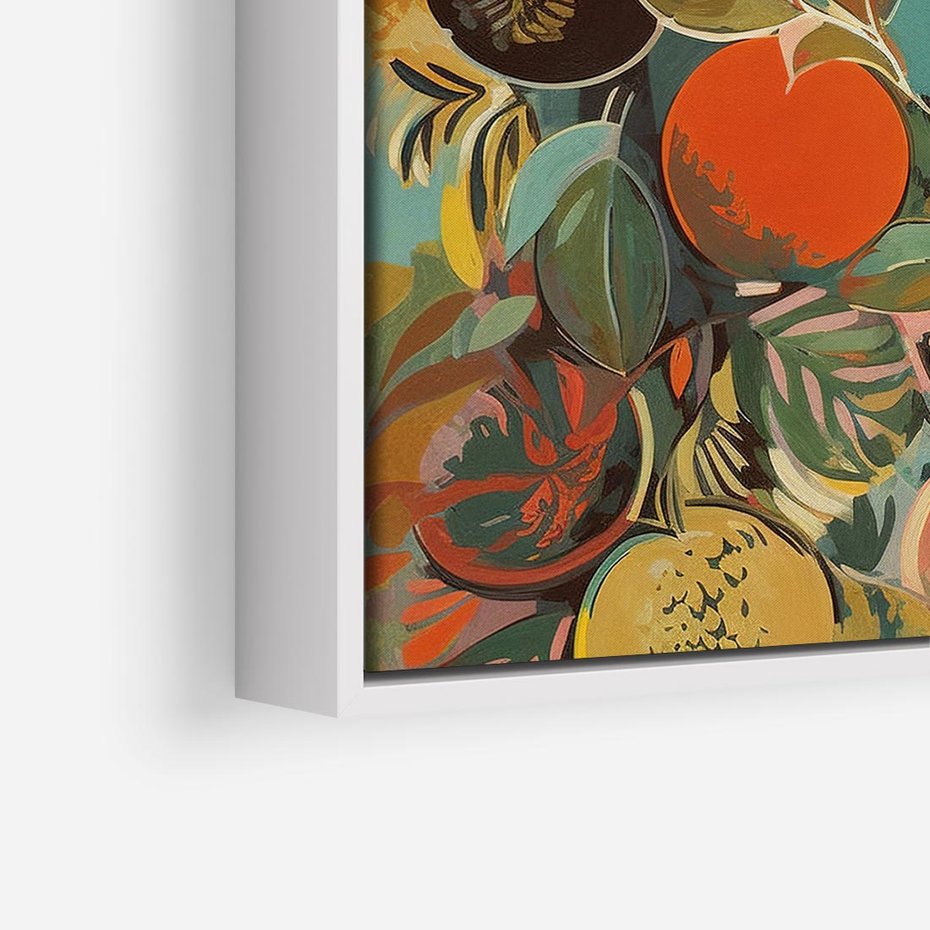 Obraz w ramie 50x50 - Księga Surrealnych Wyobrażeń - abstrakcyjny obraz owoców, jak picasso - rama biała