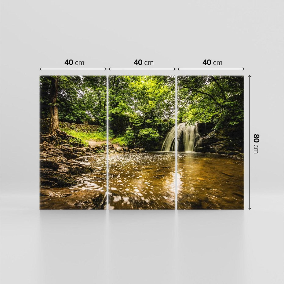 Obraz na płótnie 120x80 - Magia wodospadu w lesie - wodospad, las