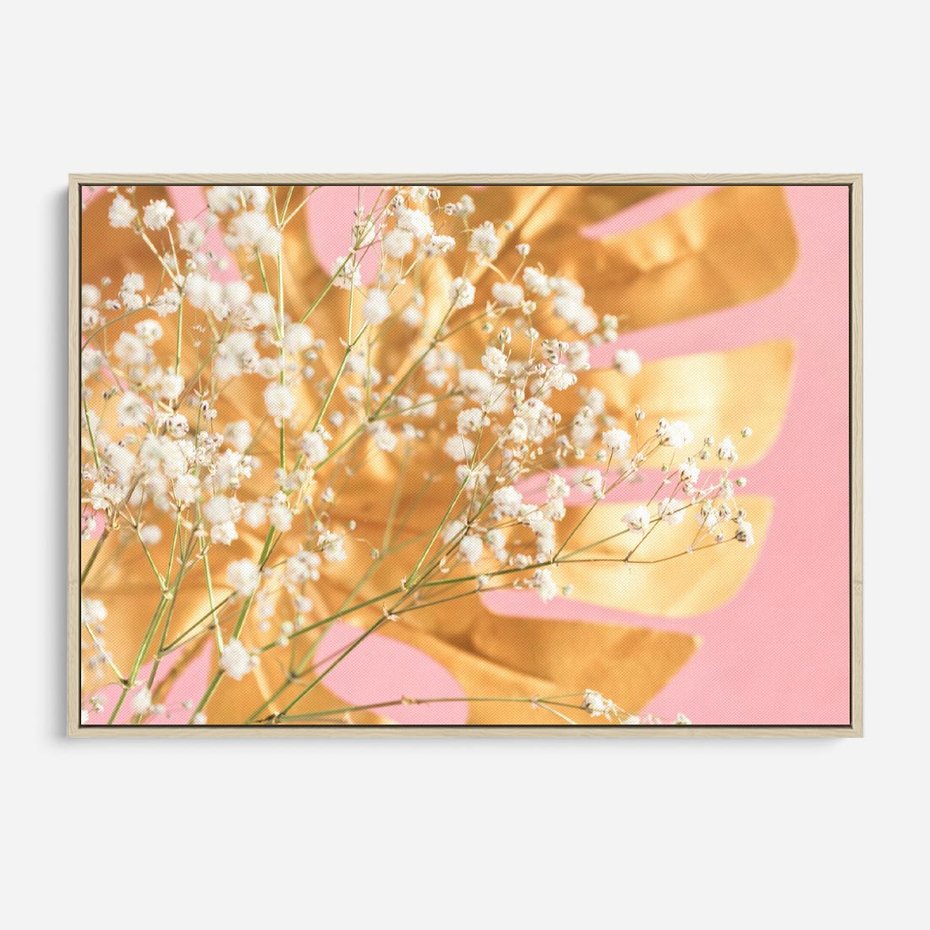 Obraz w ramie 70x50 - : Elegancja w Złocie - złote, liście - rama drewno