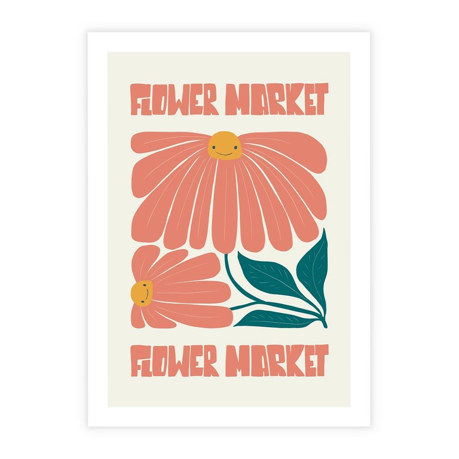 Plakat bez ramy 30x40 - Grafika Pełna Radości - wesoła grafika, uśmiechnięte kwiaty