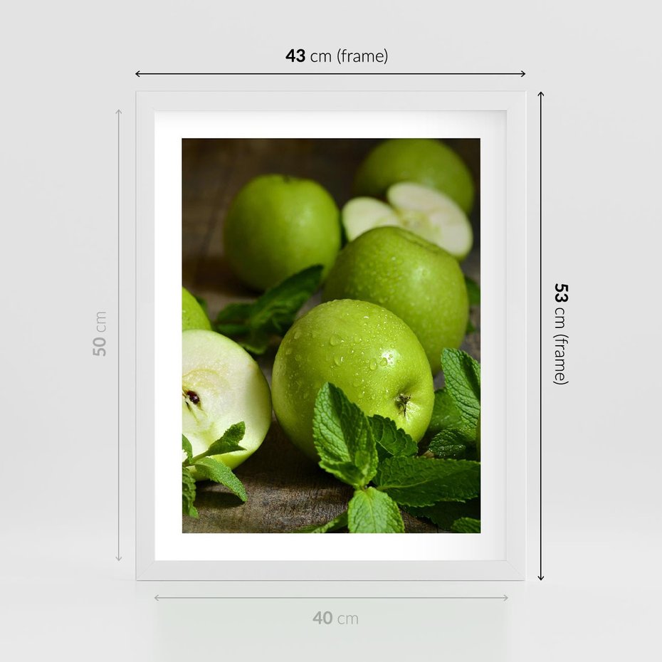 Plakat w ramie 40x50 - Jabłkowa kolorystyka - jabłka, owoce - rama biała
