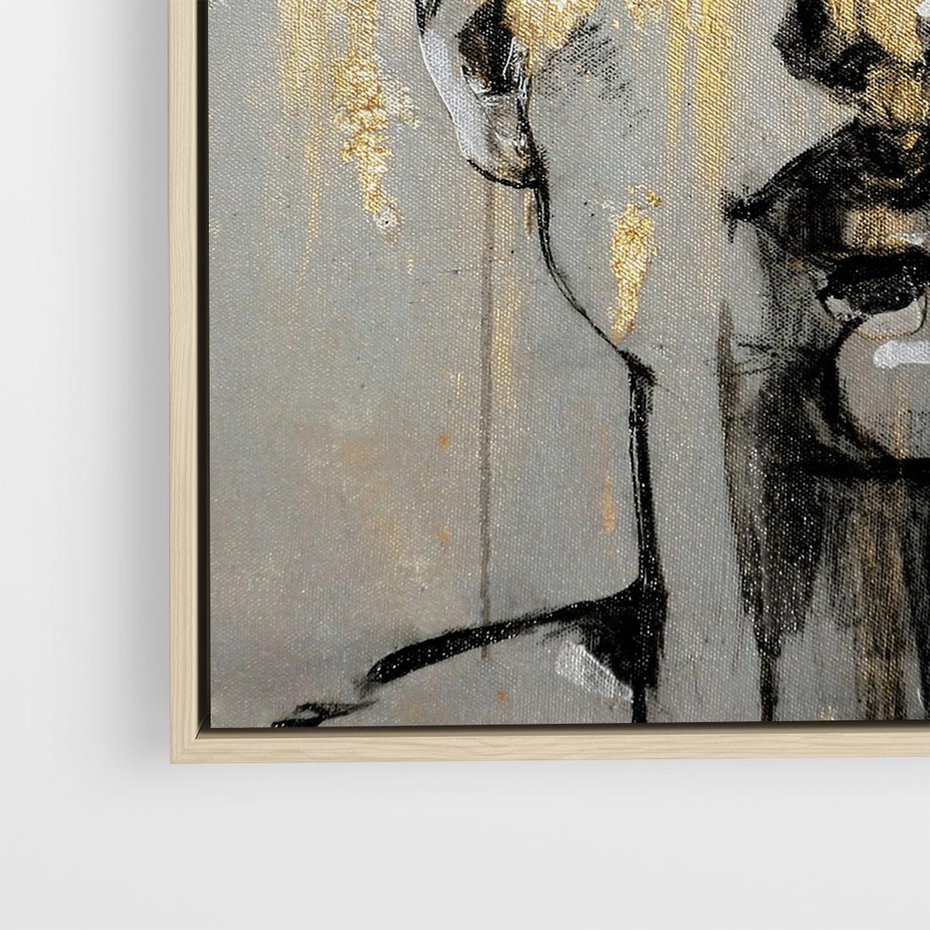 Obraz w ramie 80x80 - Kobieta - Abstrakcyjne Malowidło - złote, usta abstrakcja - rama drewno