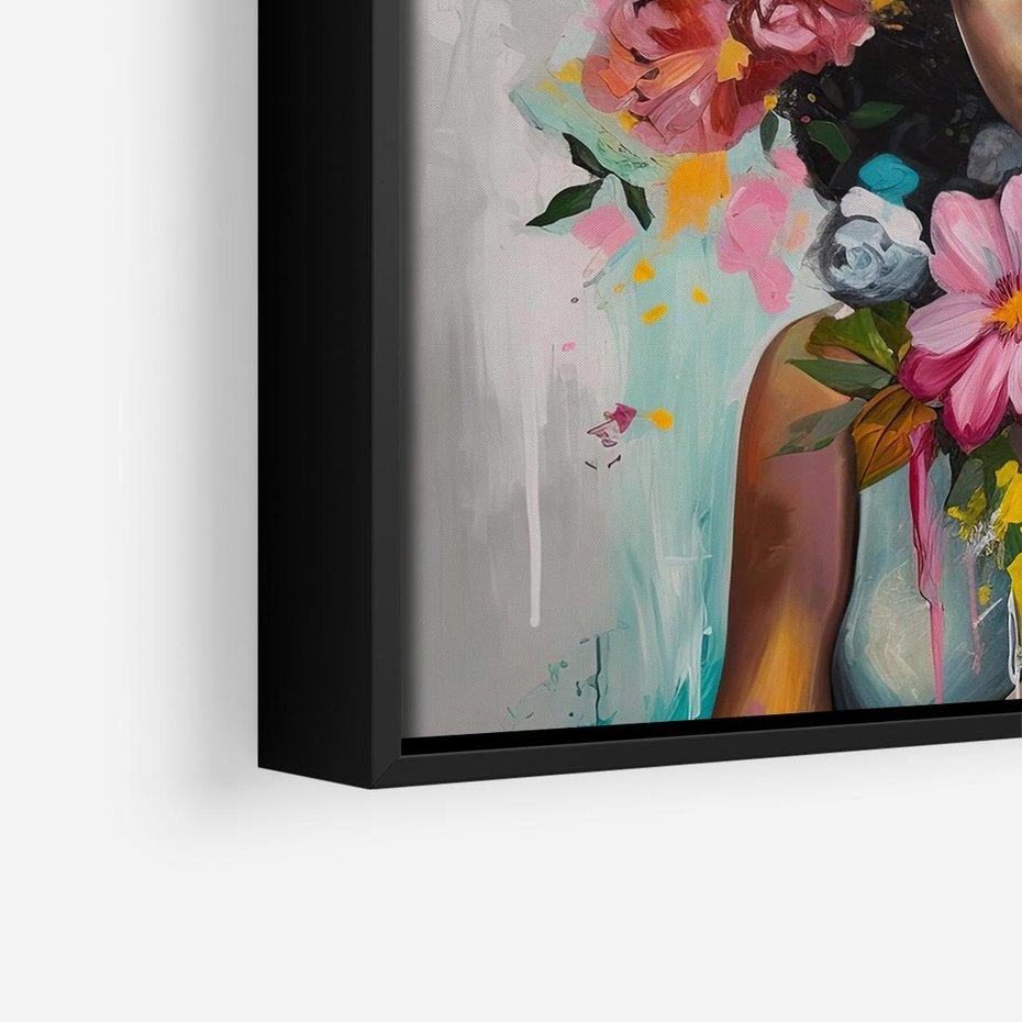 Obraz w ramie 50x50 - Z Głową w Kwiatach - obraz olejny, sztuka nowoczesna - rama czarna