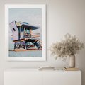 Plakat bez ramy 30x40 - Plażowa Kolorystyka: Budka Ratownika w Pastelach - pastelowa budka ratownika, plaża Miami