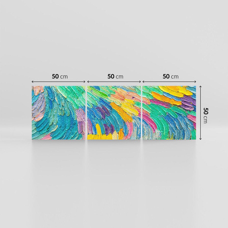 Obraz na płótnie 150x50 - Egzotyczne Pióra - abstrakcyjne dzieło, farby olejne