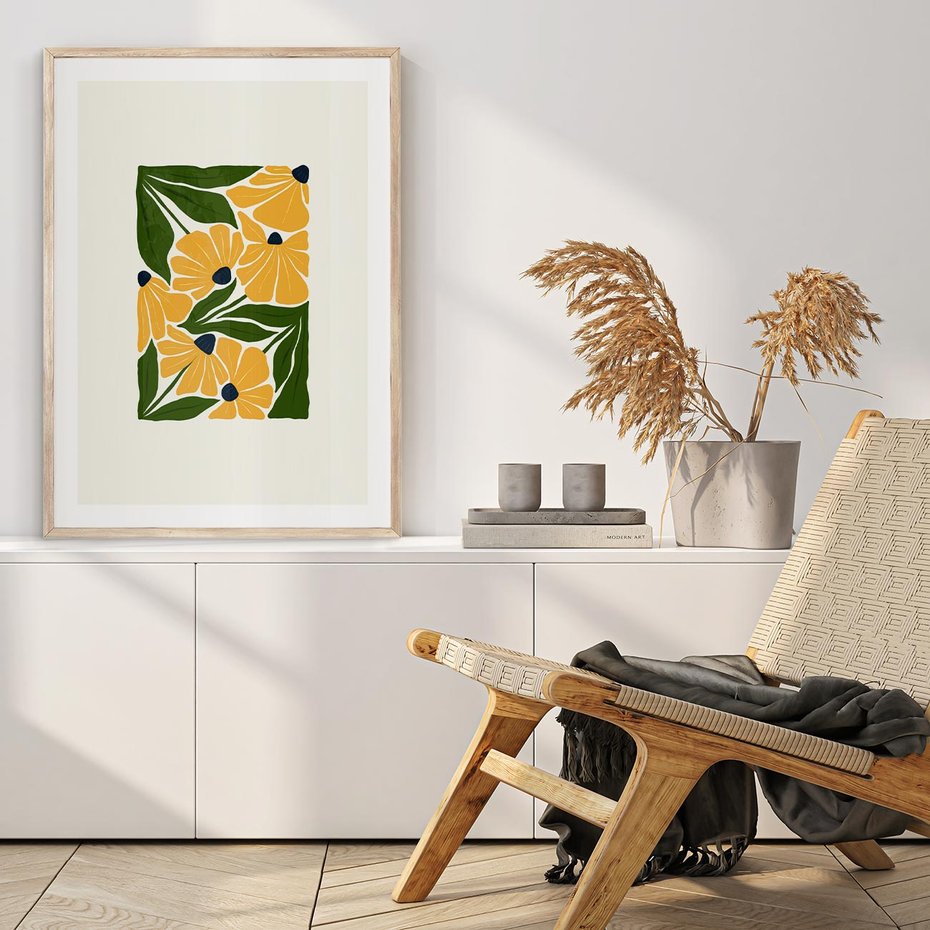 Plakat w ramie 40x50 - Świetliste Kwiaty Natury - kwiaty, nowoczesna grafika - rama drewno