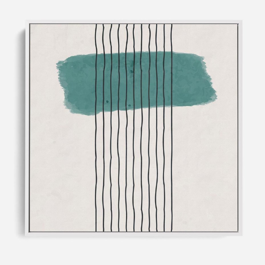 Obraz w ramie 50x50 - Bezczasowe Wspomnienia - abstrakcyjna akwarelowa plama, nieregularne kreski - rama biała