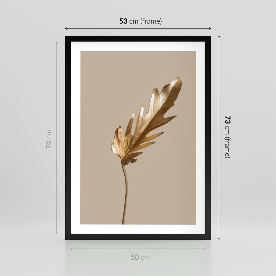 Plakat w ramie 50x70 - Piękno w Detalu - złoty, liść - rama czarna
