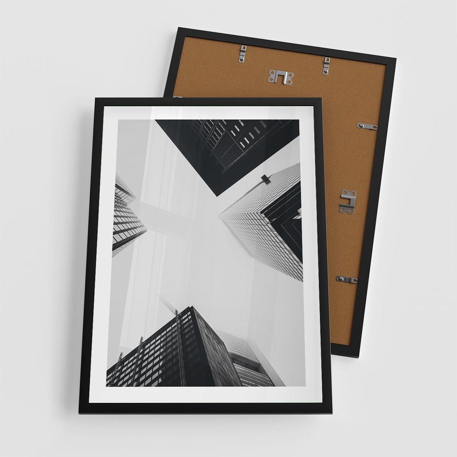 Plakat w ramie 50x70 - Nowoczesna Dynamika - perspektywa, wieżowce - rama czarna