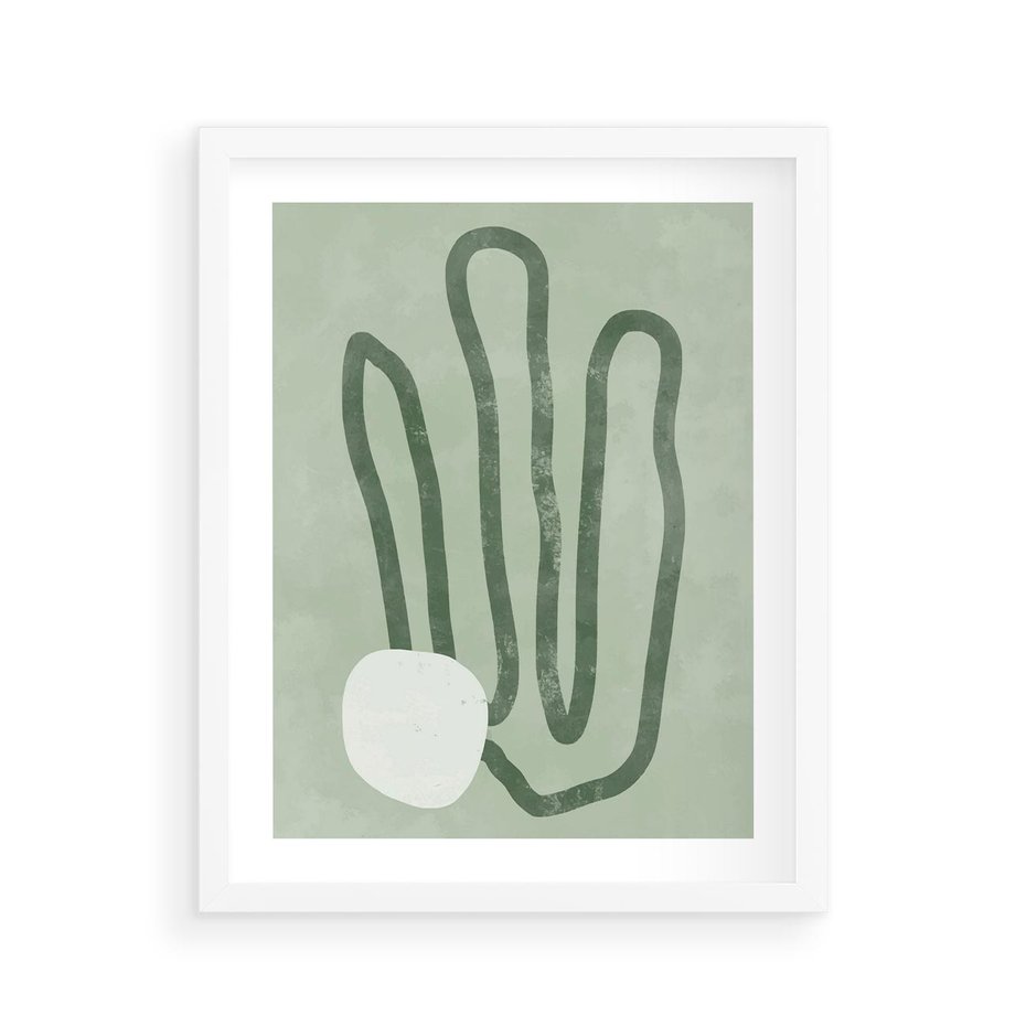 Plakat w ramie 40x50 - Spokojne Kształty Natury - zielona abstrakcja, zgaszona zieleń - rama biała