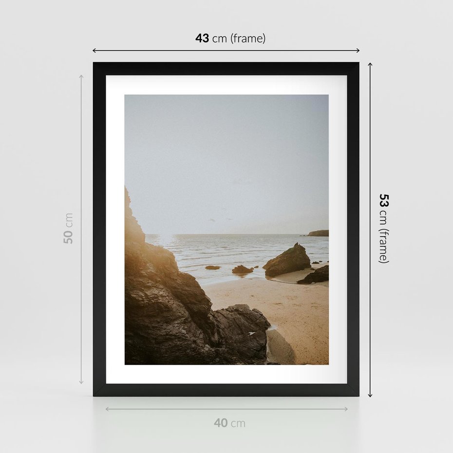 Plakat w ramie 40x50 - Magia Wieczornego Spokoju - plaża, zachód - rama czarna