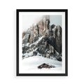 Plakat w ramie 50x70 - Górski Raj z Chatką - górskie szczyty, ośnieżone góry - rama czarna