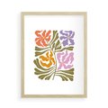 Plakat w ramie 50x70 - Rozplątane Wizje - abstrakcyjne kolorowe kwiaty, minimlizm - rama drewno