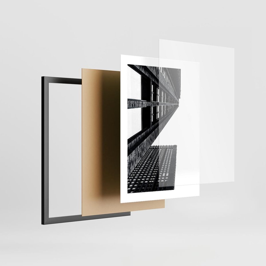 Plakat w ramie 30x40 - Geometryczna Asymetria - architektura, czarno białe zdjęcie - rama czarna