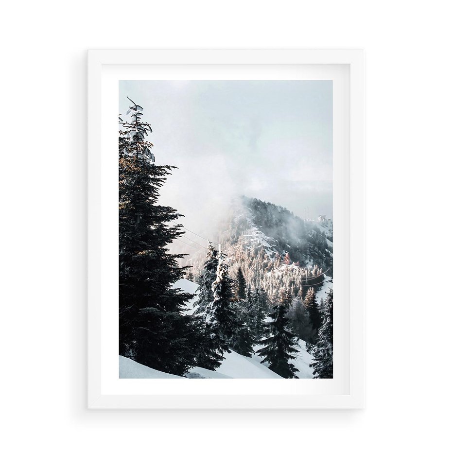 Plakat w ramie 50x70 - Góry, Las i Śnieg na Obrazie - góry, las - rama biała