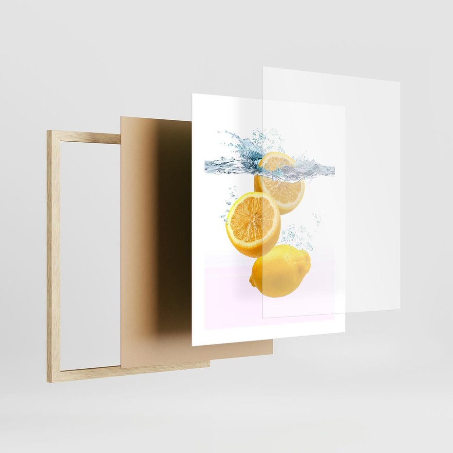 Plakat w ramie 40x50 - Świeże cytryny pełne smaku - cytryny, owoce - rama drewno