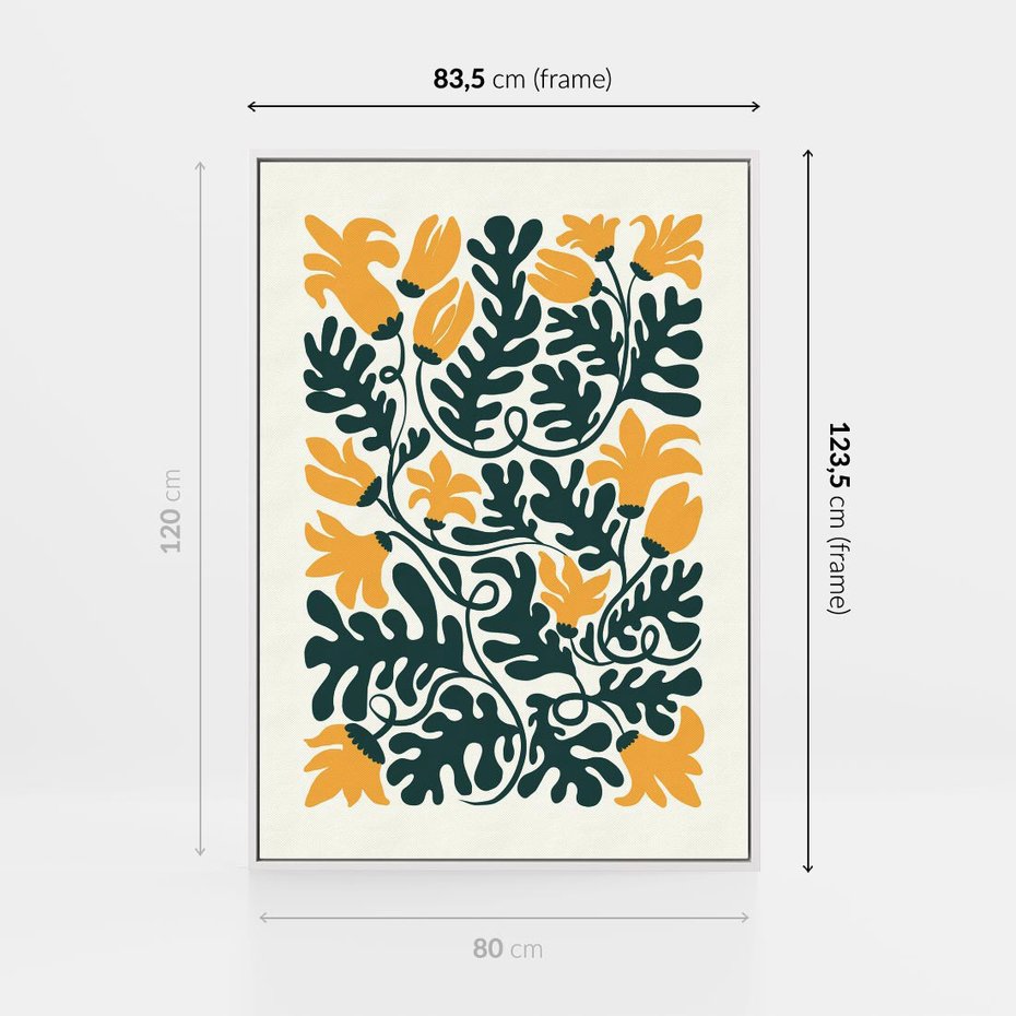 Obraz w ramie 80x120 - Impulsy Kreatywności - abstrakcyjne żółte kwiaty, kompozycja - rama biała