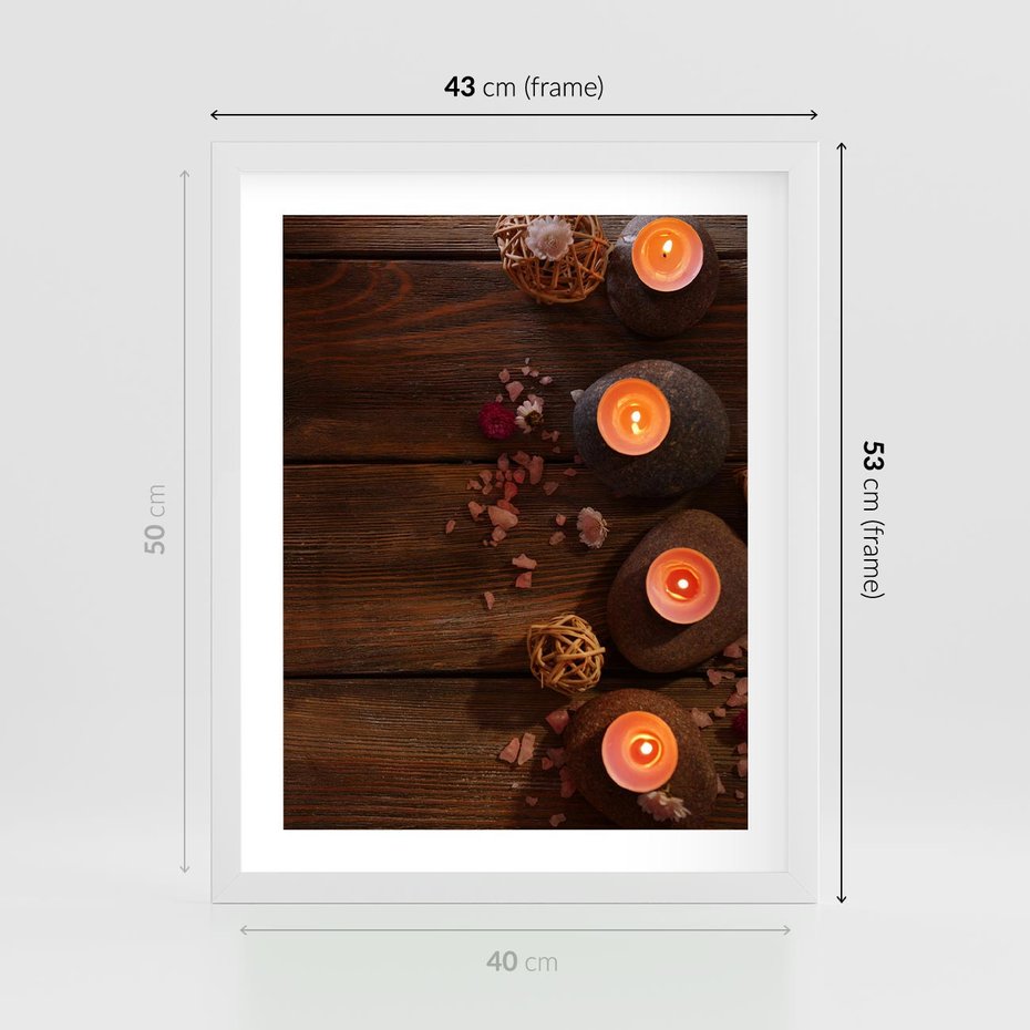 Plakat w ramie 40x50 - Relaksujące spa z pochodniami - spa, świece - rama biała