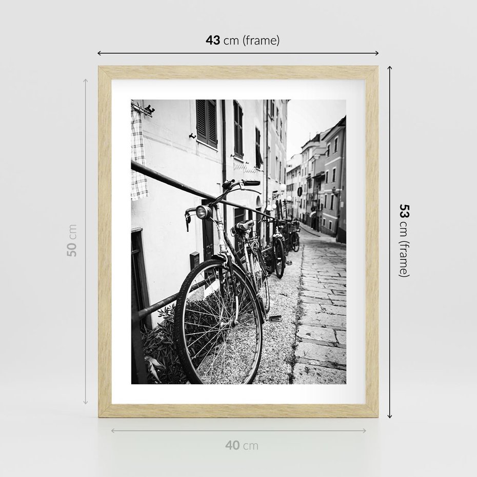 Plakat w ramie 40x50 - Rower w Kontraście - rower, czarno - rama drewno