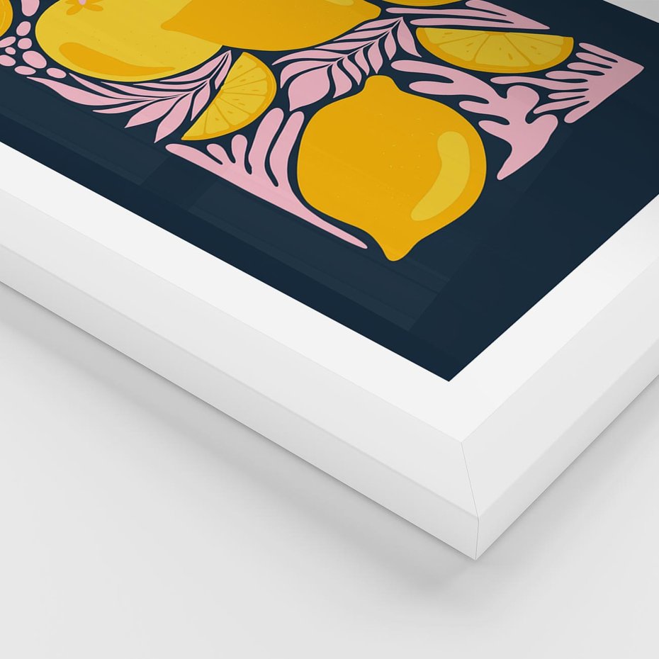 Plakat w ramie 50x70 - Kreatywne Rytmy - granatowe tło, nowoczesna kompozycja - rama biała