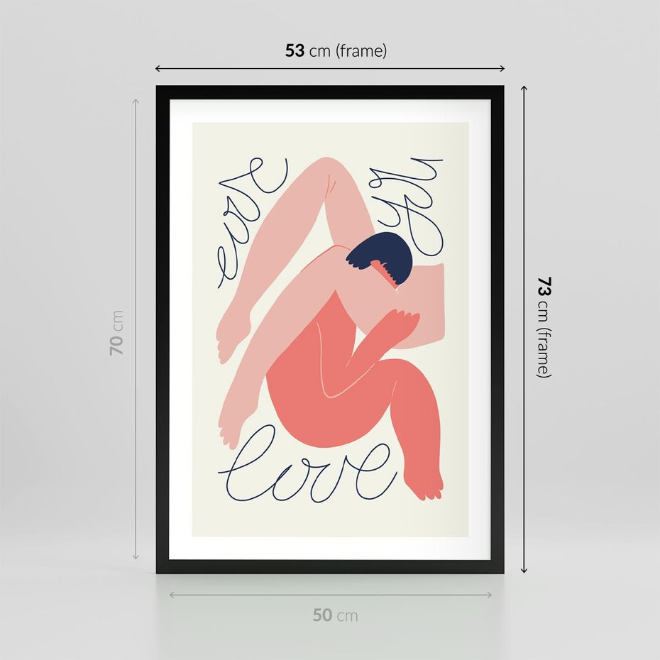 Plakat w ramie 50x70 - Dźwięk ciszy na płótnie - para zakochanych, graficzny obraz - rama czarna