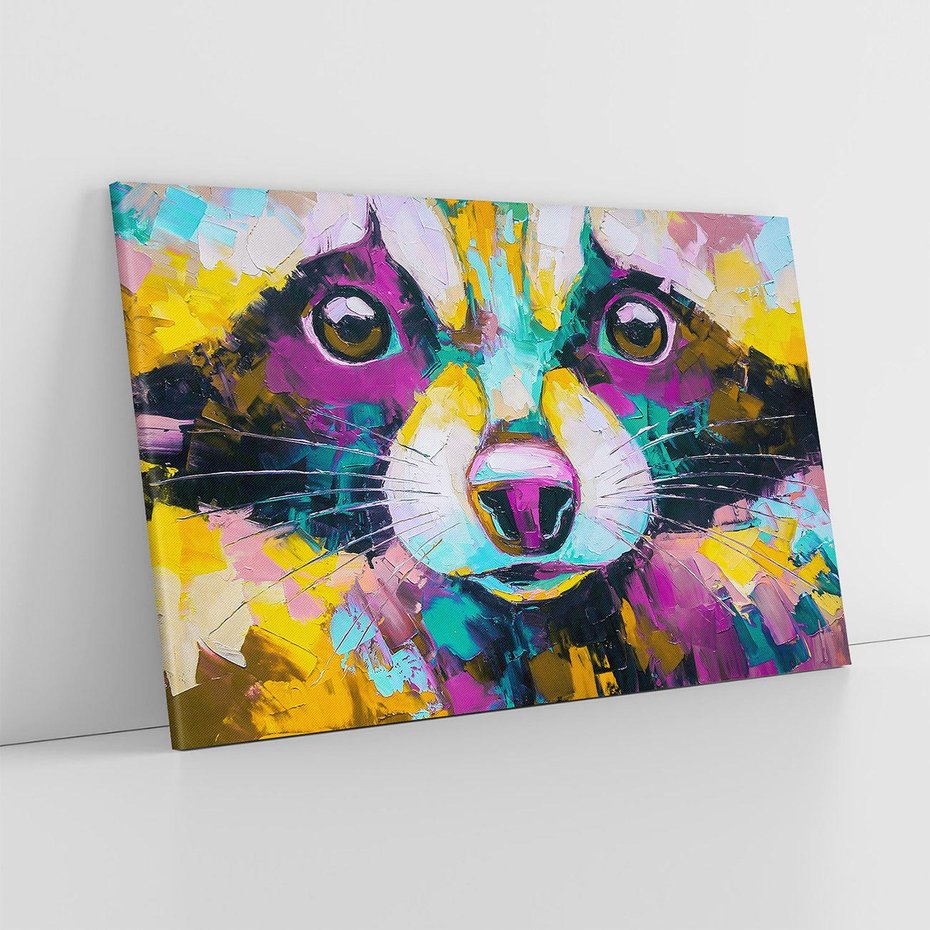 Obraz na płótnie 100x70 - Przebudzenie snu artysty - zbliżenie, kolorowy portret szopa pracza