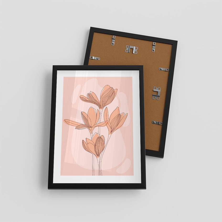 Plakat w ramie 30x40 - Przenikające Kształty - minimalistyczny plakat, pudrowe kwiaty - rama czarna