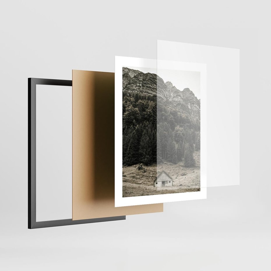 Plakat w ramie 40x50 - Dom w Odcieniach Natury - domek w górach, góry - rama czarna