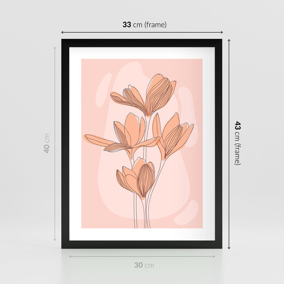 Plakat w ramie 30x40 - Przenikające Kształty - minimalistyczny plakat, pudrowe kwiaty - rama czarna