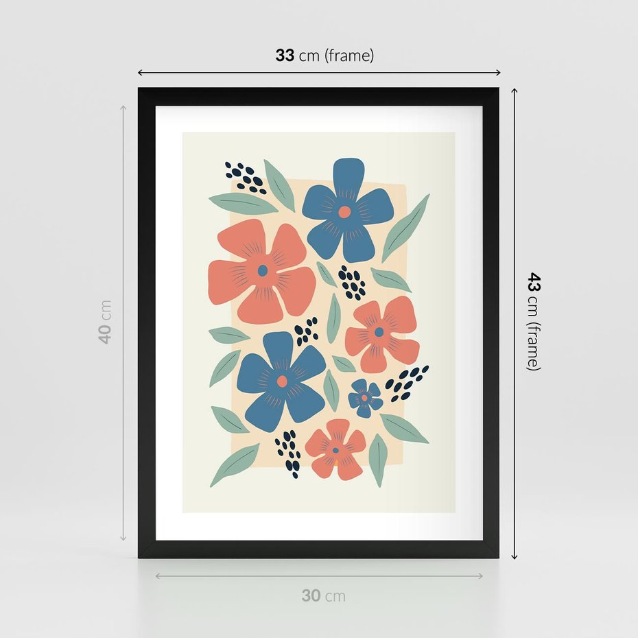 Plakat w ramie 30x40 - Kolorowe liście tęsknot - minimalistyczny plakat, grafika - rama czarna