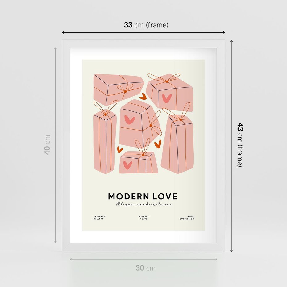 Plakat w ramie 30x40 - Nowoczesna Miłość - nowoczesna grafika, pastelowe kolory - rama biała