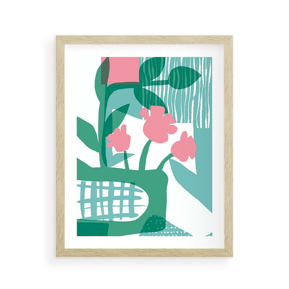 Plakat w ramie 40x50 - Harmonijne Plamy - abstrakcyjne pastelowe kwiaty, nowoczesna sztuka - rama drewno