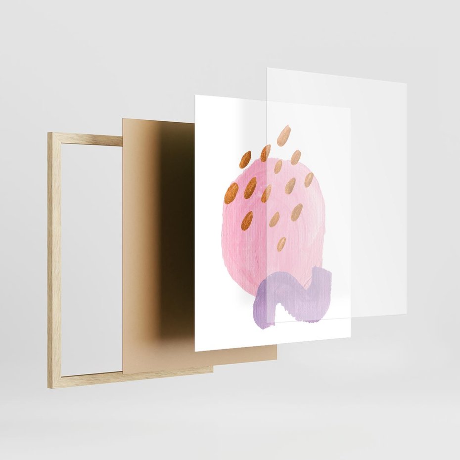 Plakat w ramie 40x50 - Migoczące Pastelowe Kształty - akwarela, minimalizm - rama drewno