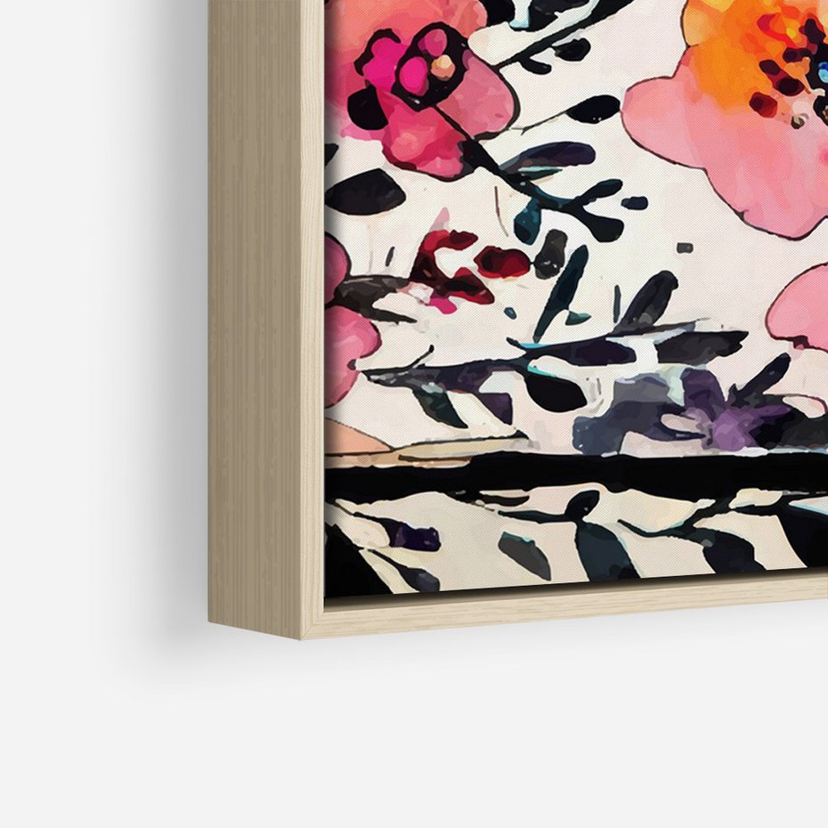 Obraz w ramie 50x70 - Opowieść w kroplach farb - akwarelowe kwiaty, mocna ornamentowa czarna ramka namalowana dookoła obrazu - rama drewno