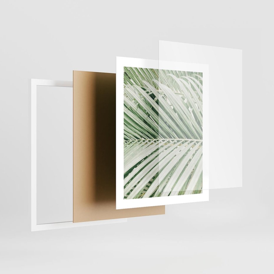 Plakat w ramie 40x50 - Liście Palmy: Egzotyczna Grafika - palma, liście palmy - rama biała