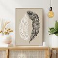 Obraz w ramie 80x120 - Spleciona Harmonia - sztuka nowoczesna, białe i czarne pióro - rama drewno