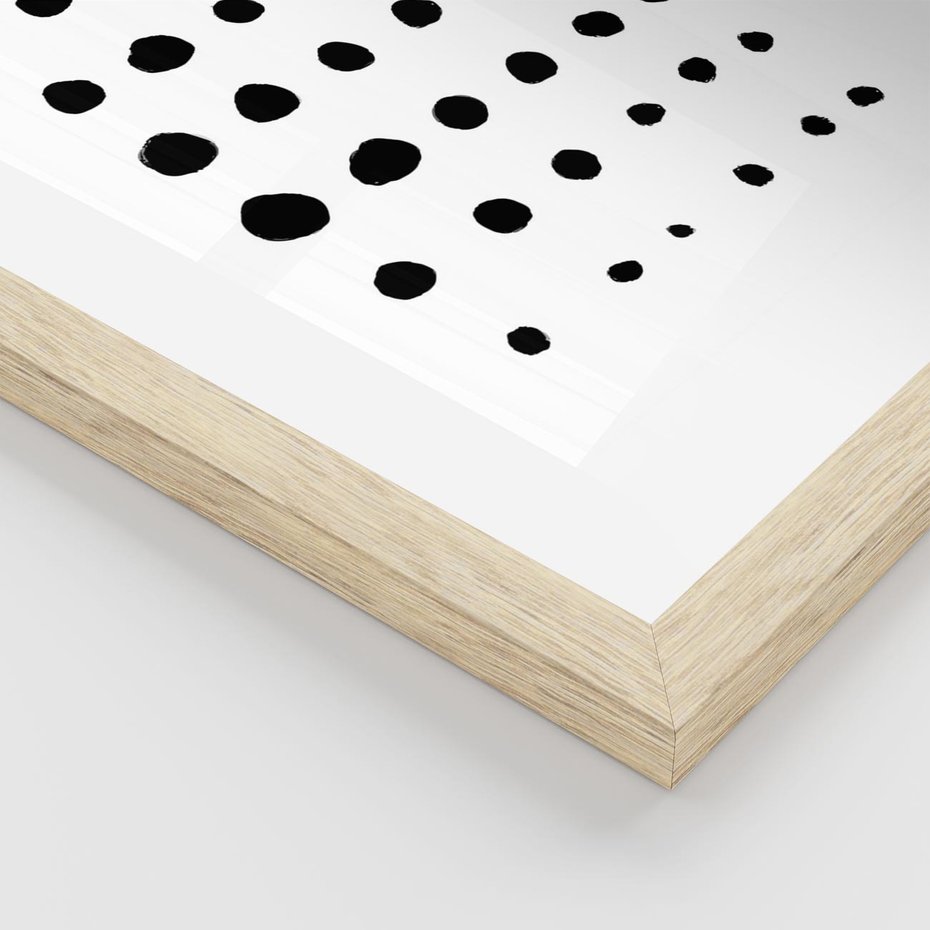 Plakat w ramie 30x40 - Refleksje Światła - minimalistyczna kompozycja, czarne kropkina białym tle - rama drewno